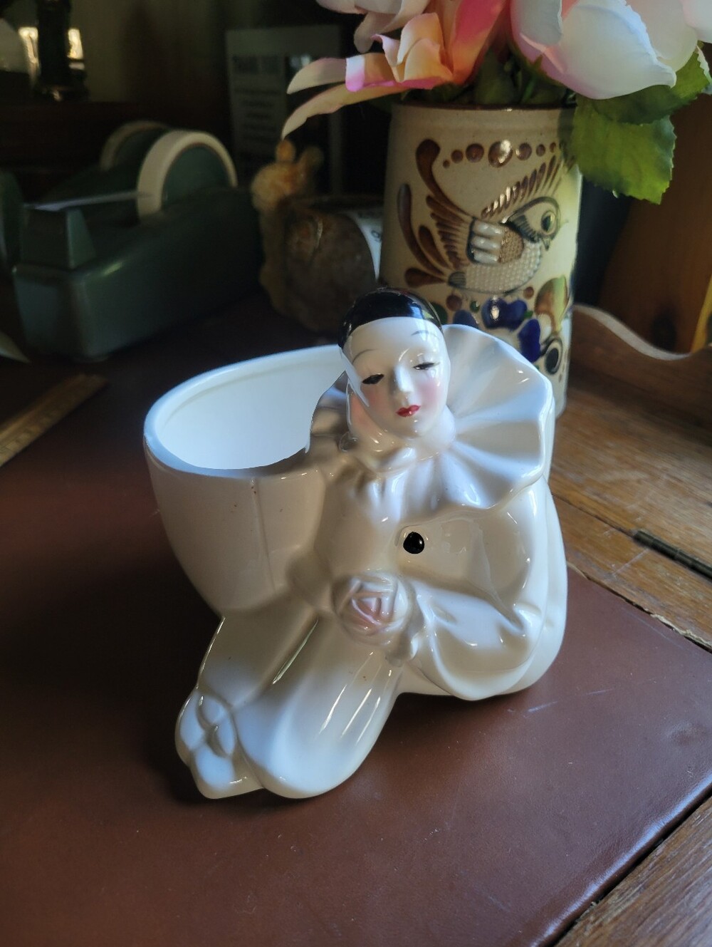 vintage Pierrot ceramic planter Harlequin Clown